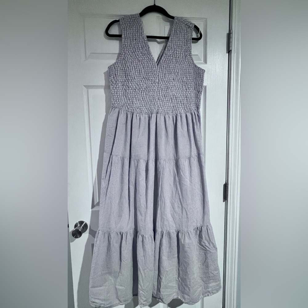 Sleeveless Smocked Maxi Dress in Light Gray